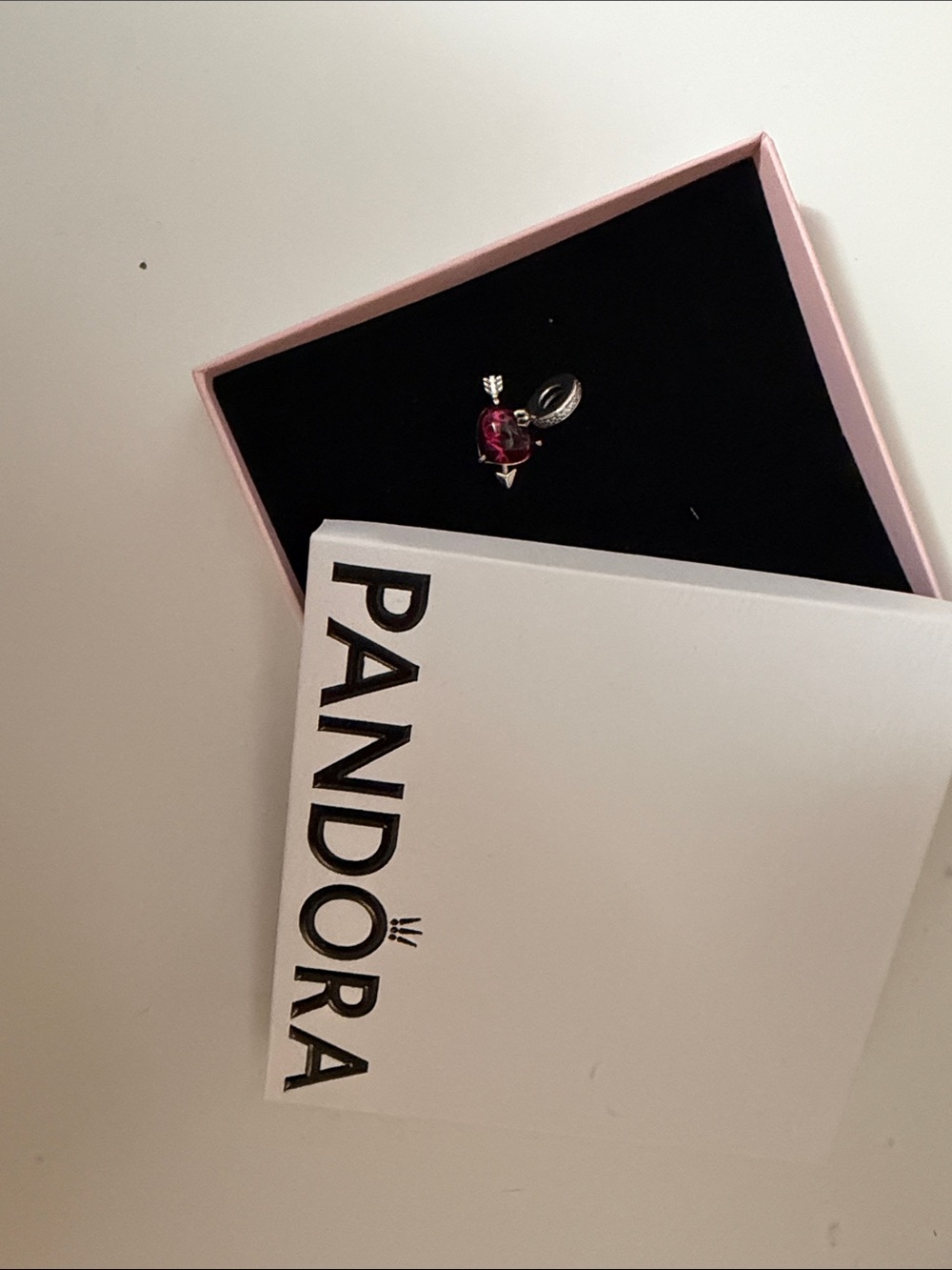 Pandora Silver Charm with Pink Heart and Arrow
